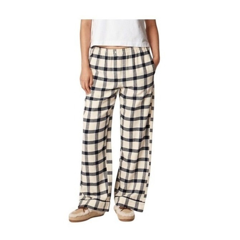 J. Crew Flannel Pajama Sleep Pant Black White Plaid Print Check XS